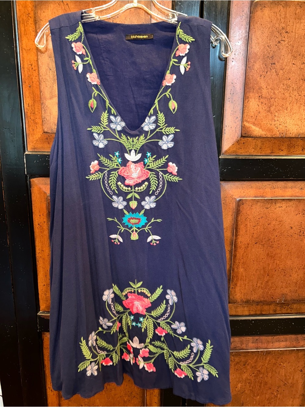 Navy Floral Embroidered V-Neck Mini Dress